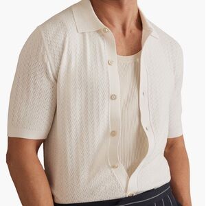 Reiss Thames Pointelle Knit Short Sleeve Button Up Shirt